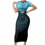 Custom Cronulla-Sutherland Sharks Short Sleeve Bodycon Dress Shark Warrior Polynesia Islander Rugby Mascot