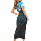 Custom Cronulla-Sutherland Sharks Short Sleeve Bodycon Dress Shark Warrior Polynesia Islander Rugby Mascot