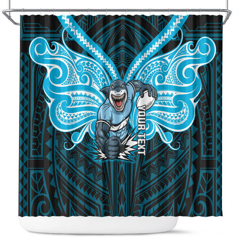 Custom Cronulla-Sutherland Sharks Shower Curtain Shark Warrior Polynesia Islander Rugby Mascot