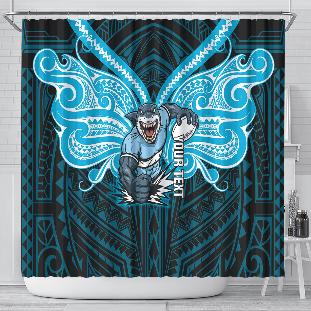 Custom Cronulla-Sutherland Sharks Shower Curtain Shark Warrior Polynesia Islander Rugby Mascot