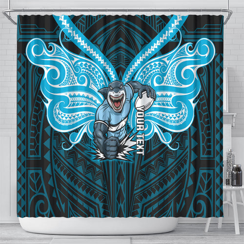 Custom Cronulla-Sutherland Sharks Shower Curtain Shark Warrior Polynesia Islander Rugby Mascot