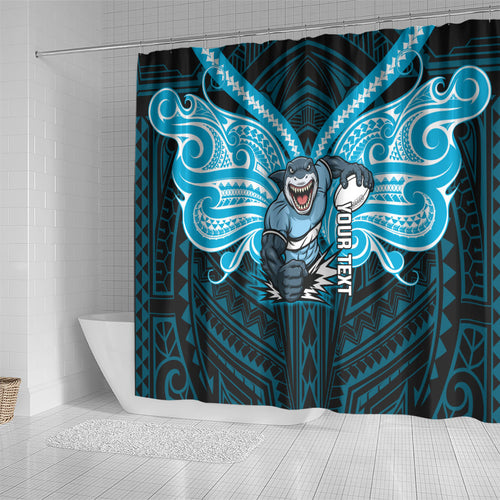 Custom Cronulla-Sutherland Sharks Shower Curtain Shark Warrior Polynesia Islander Rugby Mascot