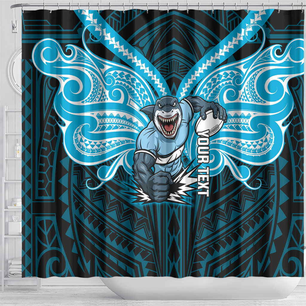 Custom Cronulla-Sutherland Sharks Shower Curtain Shark Warrior Polynesia Islander Rugby Mascot