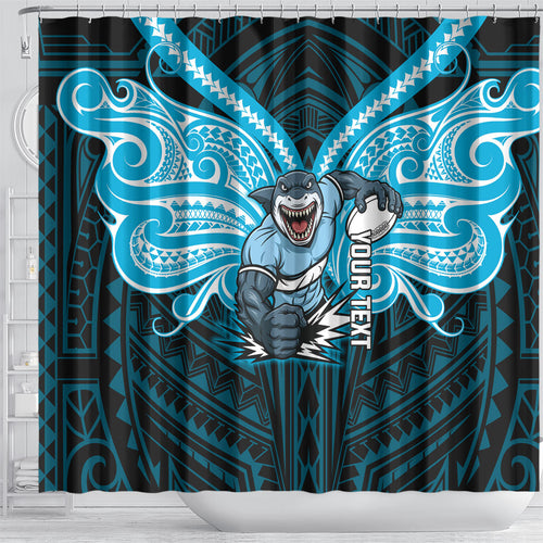 Custom Cronulla-Sutherland Sharks Shower Curtain Shark Warrior Polynesia Islander Rugby Mascot
