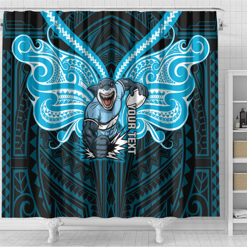Custom Cronulla-Sutherland Sharks Shower Curtain Shark Warrior Polynesia Islander Rugby Mascot