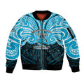 Custom Cronulla-Sutherland Sharks Sleeve Zip Bomber Jacket Shark Warrior Polynesia Islander Rugby Mascot