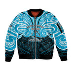 Custom Cronulla-Sutherland Sharks Sleeve Zip Bomber Jacket Shark Warrior Polynesia Islander Rugby Mascot