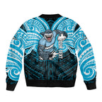 Custom Cronulla-Sutherland Sharks Sleeve Zip Bomber Jacket Shark Warrior Polynesia Islander Rugby Mascot