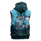 Custom Cronulla-Sutherland Sharks Sleeveless Hoodie Shark Warrior Polynesia Islander Rugby Mascot
