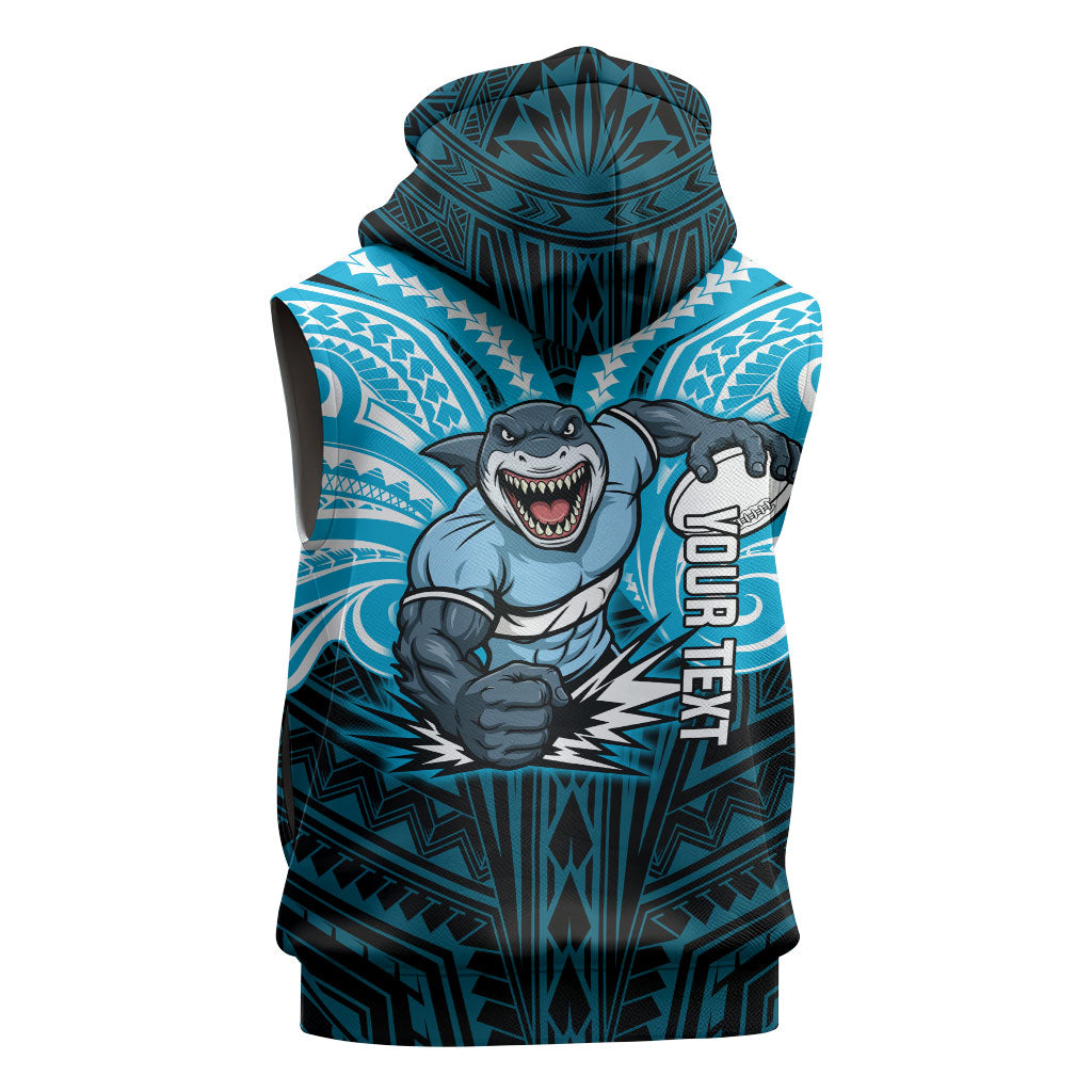 Custom Cronulla-Sutherland Sharks Sleeveless Hoodie Shark Warrior Polynesia Islander Rugby Mascot