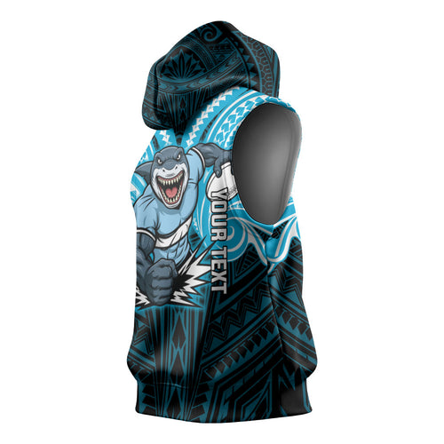 Custom Cronulla-Sutherland Sharks Sleeveless Hoodie Shark Warrior Polynesia Islander Rugby Mascot