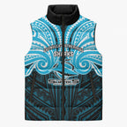Custom Cronulla-Sutherland Sharks Sleeveless Puffer Jacket Shark Warrior Polynesia Islander Rugby Mascot