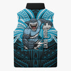 Custom Cronulla-Sutherland Sharks Sleeveless Puffer Jacket Shark Warrior Polynesia Islander Rugby Mascot
