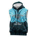 Custom Cronulla-Sutherland Sharks Sleeveless Zip Hoodie Shark Warrior Polynesia Islander Rugby Mascot