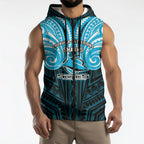 Custom Cronulla-Sutherland Sharks Sleeveless Zip Hoodie Shark Warrior Polynesia Islander Rugby Mascot