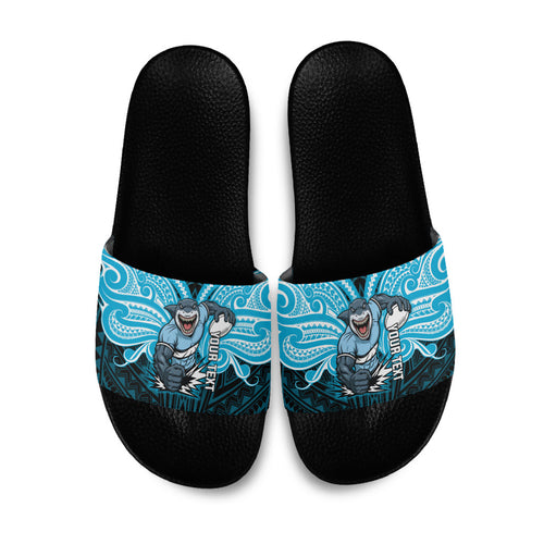 Custom Cronulla-Sutherland Sharks Slide Sandals Shark Warrior Polynesia Islander Rugby Mascot