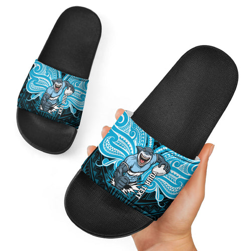 Custom Cronulla-Sutherland Sharks Slide Sandals Shark Warrior Polynesia Islander Rugby Mascot