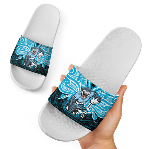 Custom Cronulla-Sutherland Sharks Slide Sandals Shark Warrior Polynesia Islander Rugby Mascot