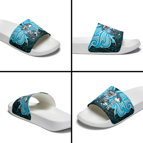 Custom Cronulla-Sutherland Sharks Slide Sandals Shark Warrior Polynesia Islander Rugby Mascot