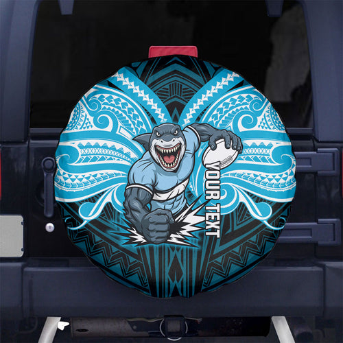 Custom Cronulla-Sutherland Sharks Spare Tire Cover Shark Warrior Polynesia Islander Rugby Mascot
