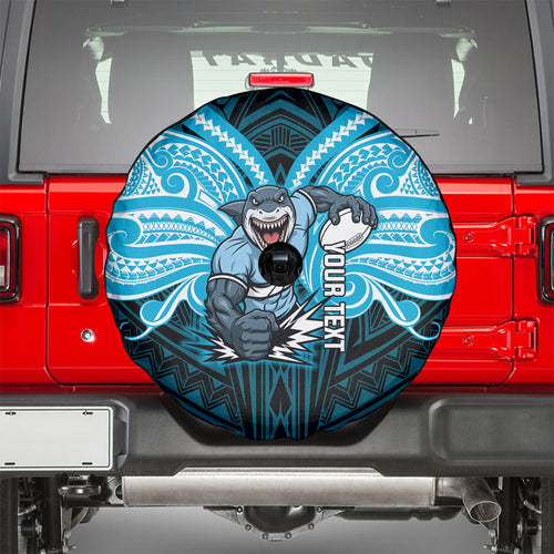Custom Cronulla-Sutherland Sharks Spare Tire Cover Shark Warrior Polynesia Islander Rugby Mascot
