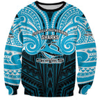 Custom Cronulla-Sutherland Sharks Sweatshirt Shark Warrior Polynesia Islander Rugby Mascot