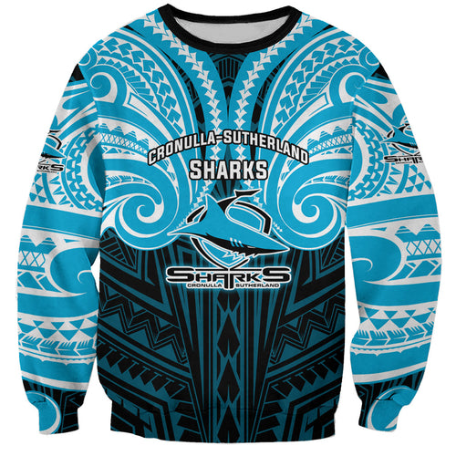 Custom Cronulla-Sutherland Sharks Sweatshirt Shark Warrior Polynesia Islander Rugby Mascot