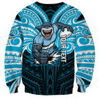 Custom Cronulla-Sutherland Sharks Sweatshirt Shark Warrior Polynesia Islander Rugby Mascot