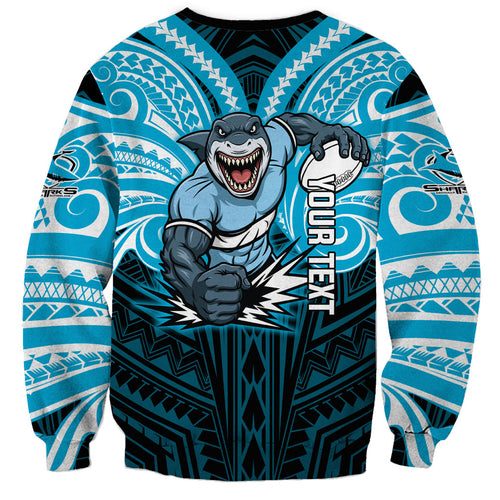 Custom Cronulla-Sutherland Sharks Sweatshirt Shark Warrior Polynesia Islander Rugby Mascot