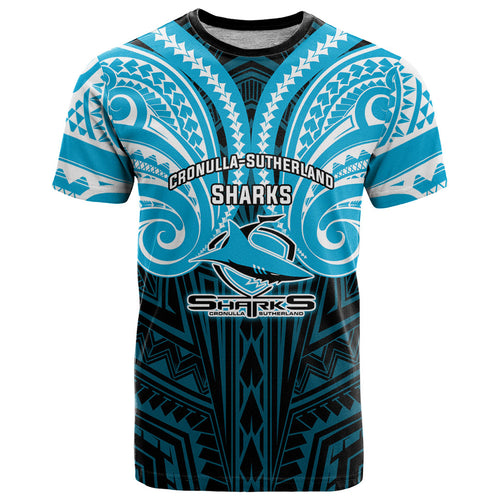 Custom Cronulla-Sutherland Sharks T Shirt Shark Warrior Polynesia Islander Rugby Mascot