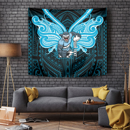 Custom Cronulla-Sutherland Sharks Tapestry Shark Warrior Polynesia Islander Rugby Mascot