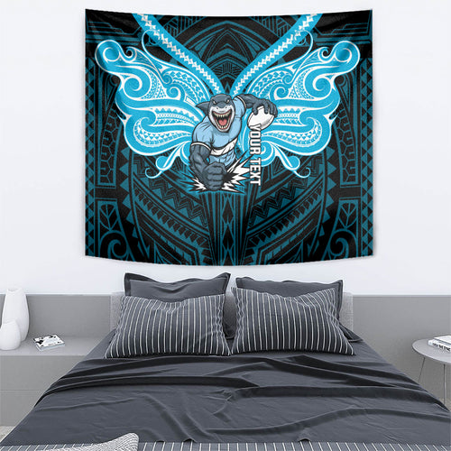 Custom Cronulla-Sutherland Sharks Tapestry Shark Warrior Polynesia Islander Rugby Mascot