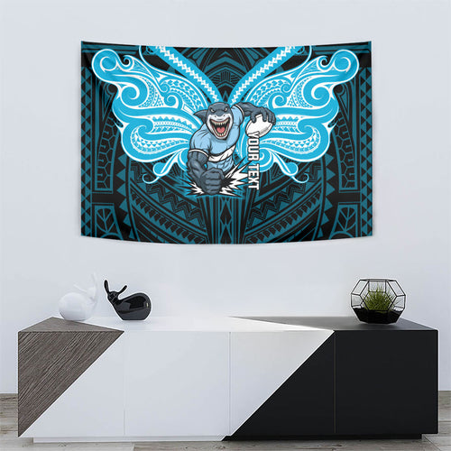 Custom Cronulla-Sutherland Sharks Tapestry Shark Warrior Polynesia Islander Rugby Mascot