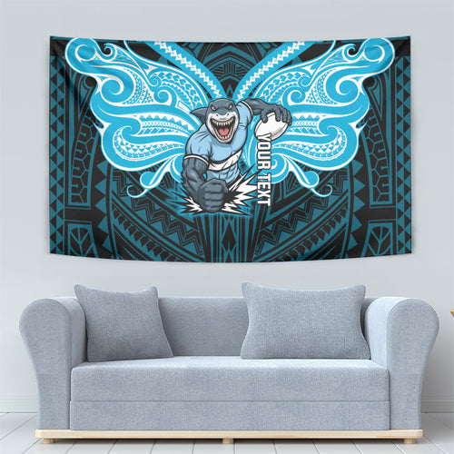 Custom Cronulla-Sutherland Sharks Tapestry Shark Warrior Polynesia Islander Rugby Mascot