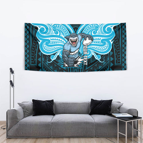 Custom Cronulla-Sutherland Sharks Tapestry Shark Warrior Polynesia Islander Rugby Mascot