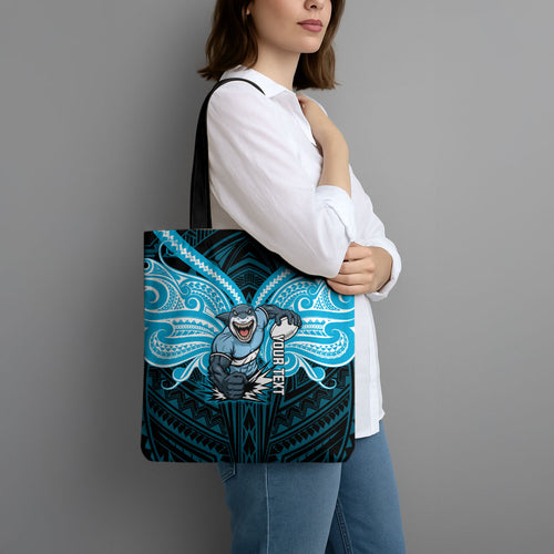 Custom Cronulla-Sutherland Sharks Tote Bag Shark Warrior Polynesia Islander Rugby Mascot