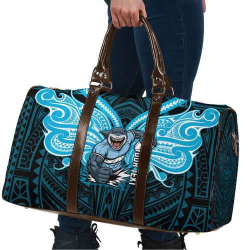 Custom Cronulla-Sutherland Sharks Travel Bag Shark Warrior Polynesia Islander Rugby Mascot