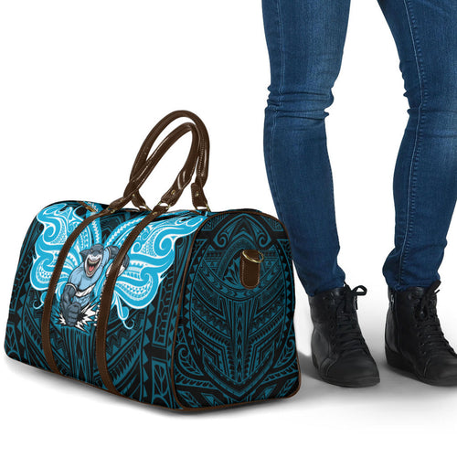Custom Cronulla-Sutherland Sharks Travel Bag Shark Warrior Polynesia Islander Rugby Mascot