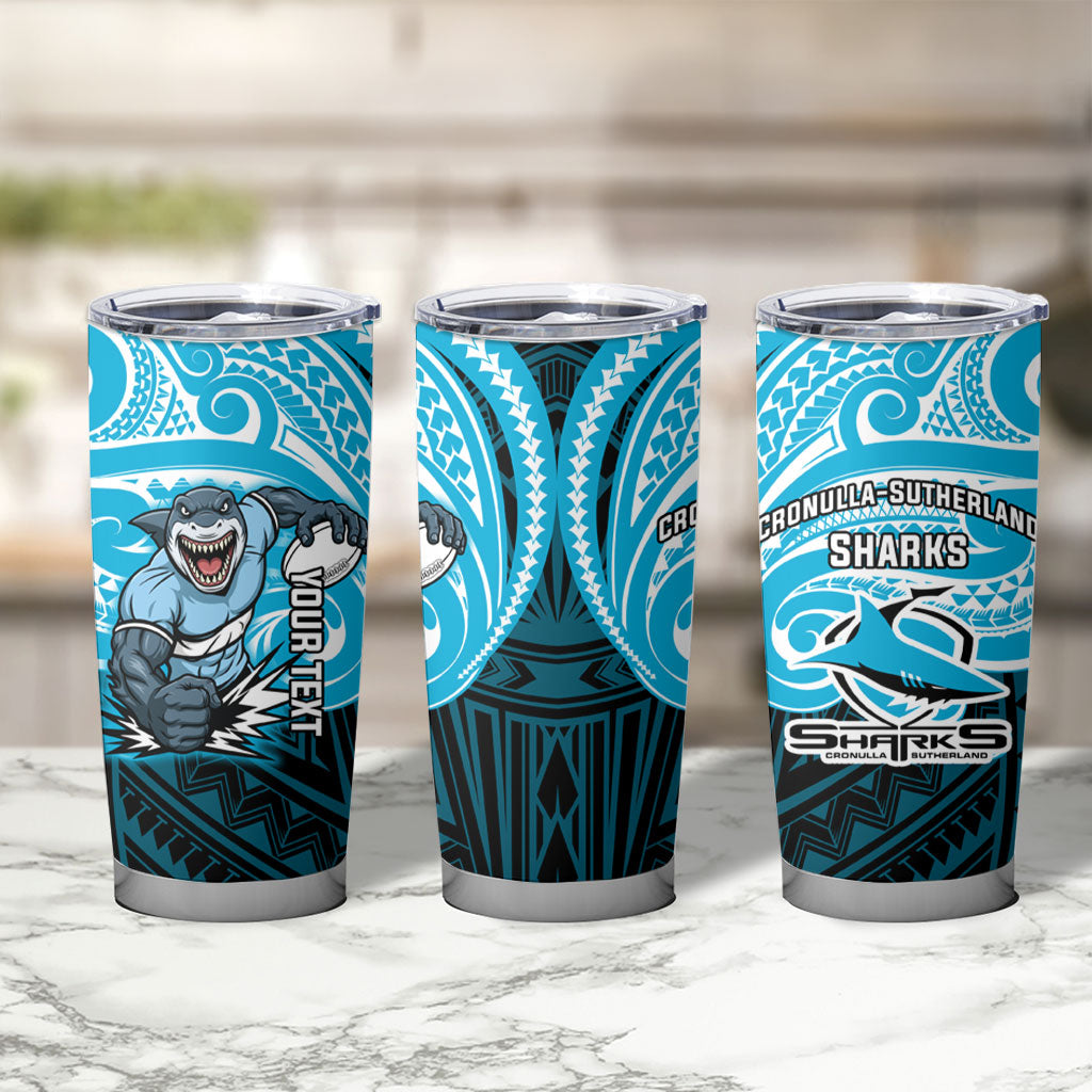 Custom Cronulla-Sutherland Sharks Tumbler Cup Shark Warrior Polynesia Islander Rugby Mascot