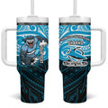 Custom Cronulla-Sutherland Sharks Tumbler With Handle Shark Warrior Polynesia Islander Rugby Mascot