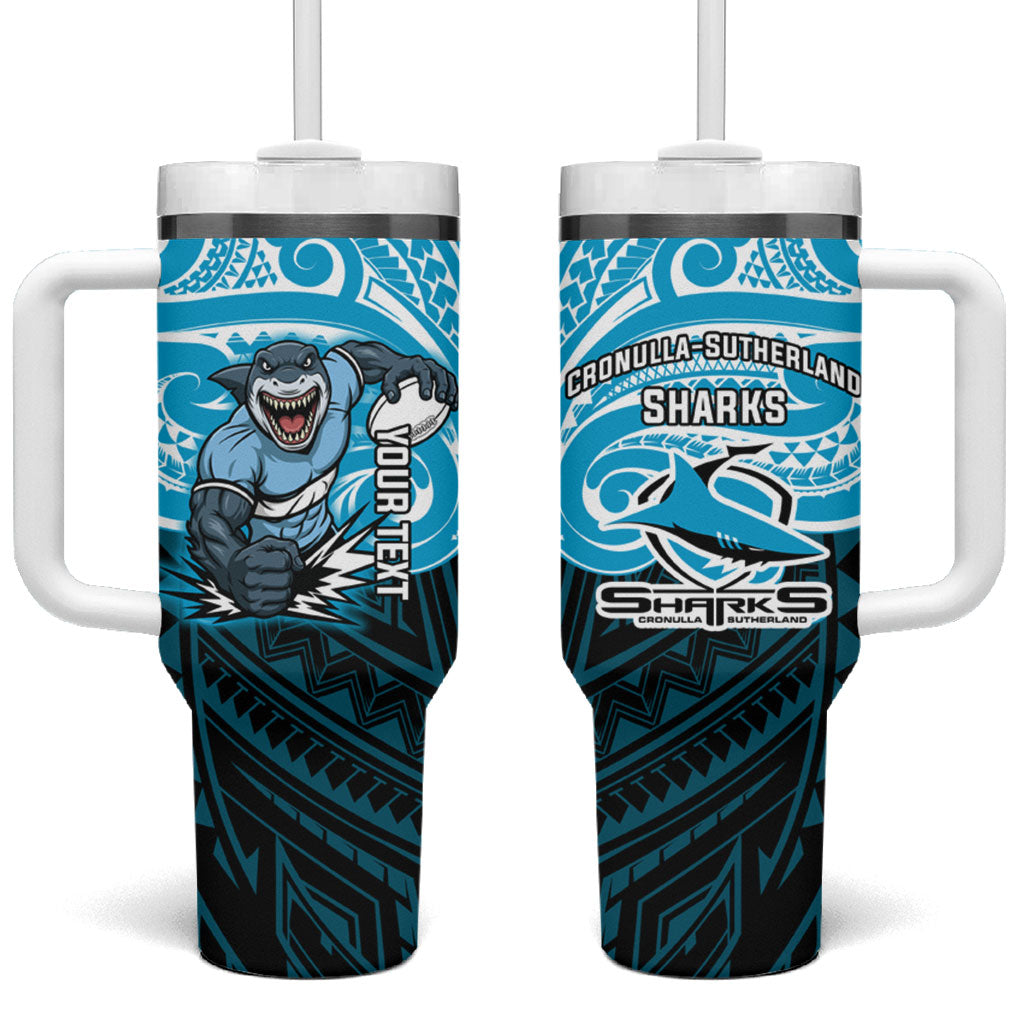 Custom Cronulla-Sutherland Sharks Tumbler With Handle Shark Warrior Polynesia Islander Rugby Mascot