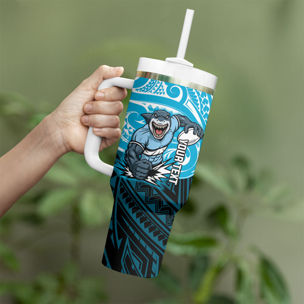 Custom Cronulla-Sutherland Sharks Tumbler With Handle Shark Warrior Polynesia Islander Rugby Mascot