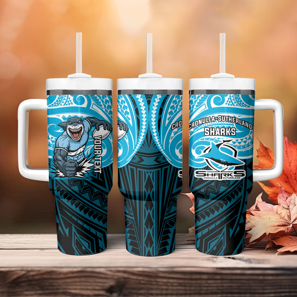 Custom Cronulla-Sutherland Sharks Tumbler With Handle Shark Warrior Polynesia Islander Rugby Mascot