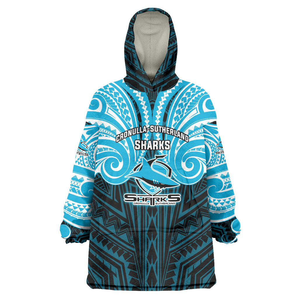 Custom Cronulla-Sutherland Sharks Wearable Blanket Hoodie Shark Warrior Polynesia Islander Rugby Mascot