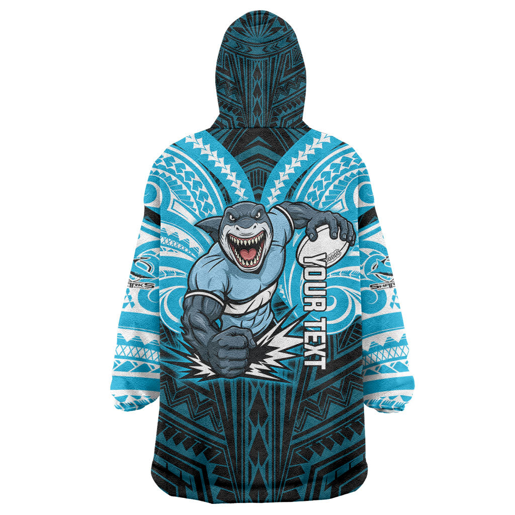 Custom Cronulla-Sutherland Sharks Wearable Blanket Hoodie Shark Warrior Polynesia Islander Rugby Mascot