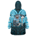 Custom Cronulla-Sutherland Sharks Wearable Blanket Hoodie Shark Warrior Polynesia Islander Rugby Mascot