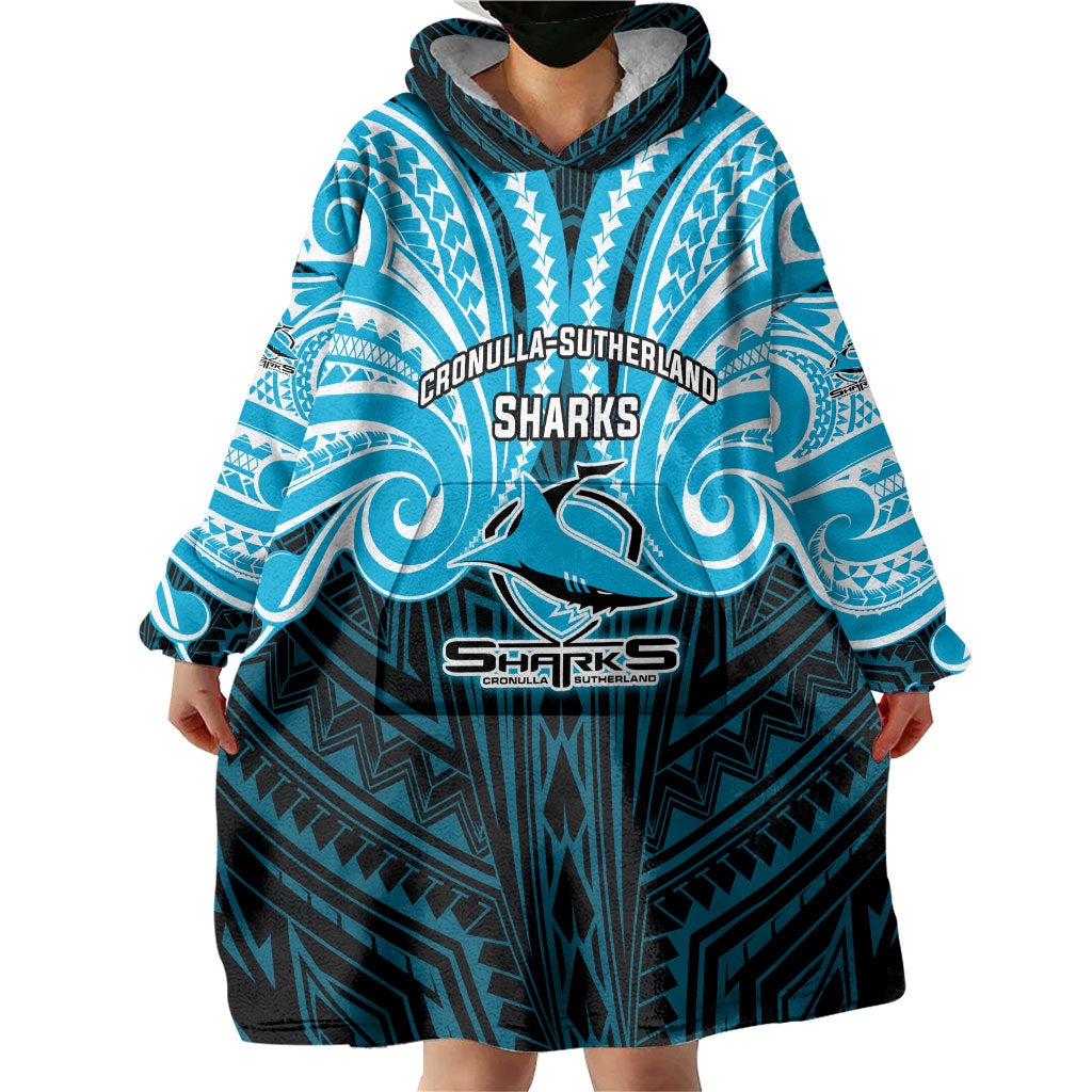 Custom Cronulla-Sutherland Sharks Wearable Blanket Hoodie Shark Warrior Polynesia Islander Rugby Mascot