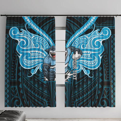 Custom Cronulla-Sutherland Sharks Window Curtain Shark Warrior Polynesia Islander Rugby Mascot