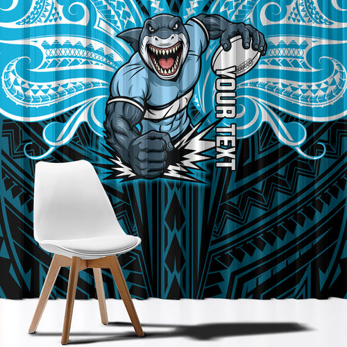 Custom Cronulla-Sutherland Sharks Window Curtain Shark Warrior Polynesia Islander Rugby Mascot