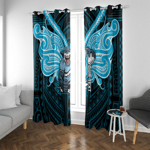Custom Cronulla-Sutherland Sharks Window Curtain Shark Warrior Polynesia Islander Rugby Mascot